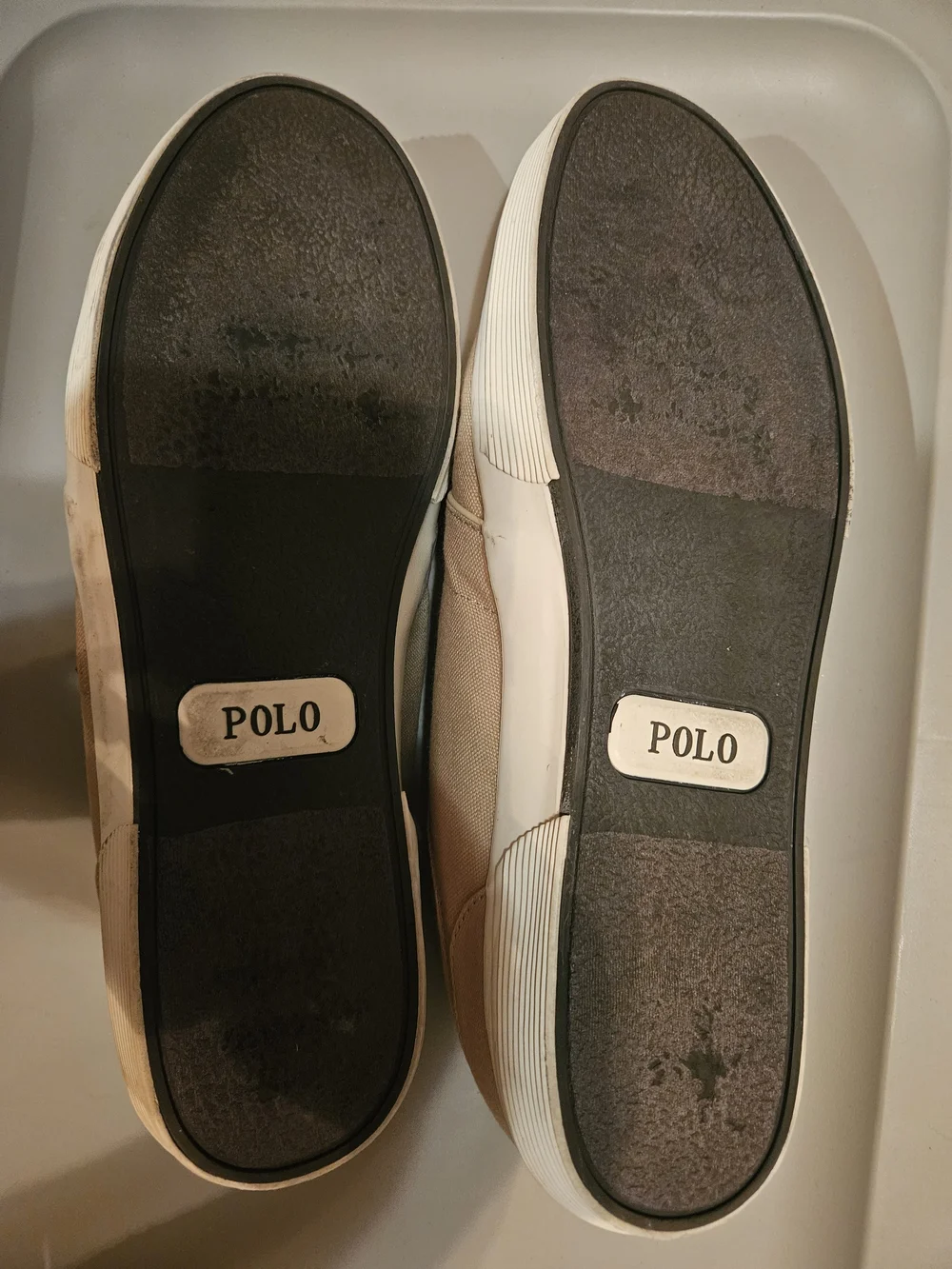 Polo by Ralph Lauren Faxon Beige/Tan Canvas Boat Shoes with Leather Accents
